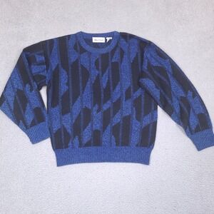 Vintage Michael Herald Sweater Mens Medium Black Blue Abstract Cosby Pullover